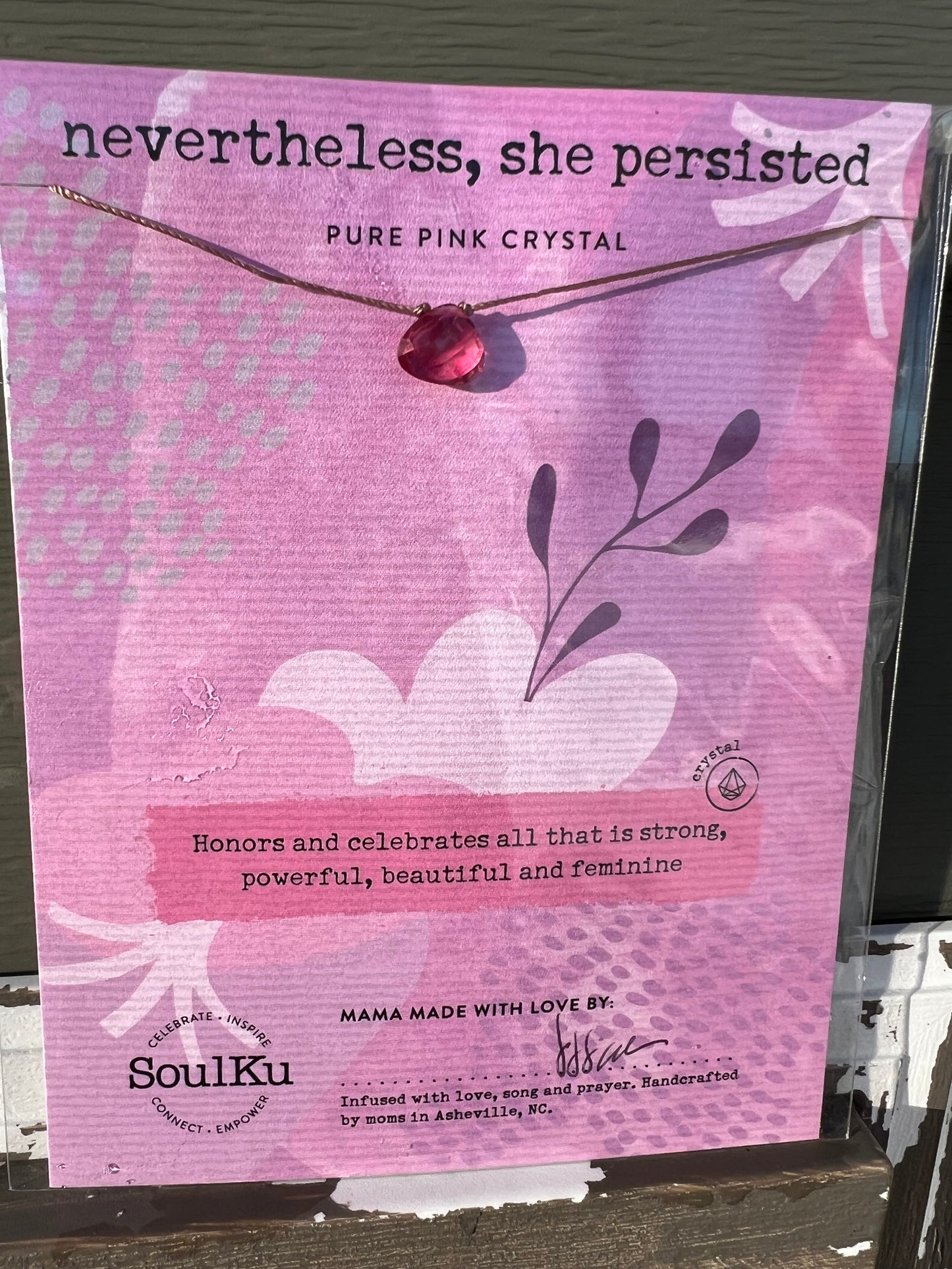 Necklace Nevertheless She Persisted - Pure Pink Crystal