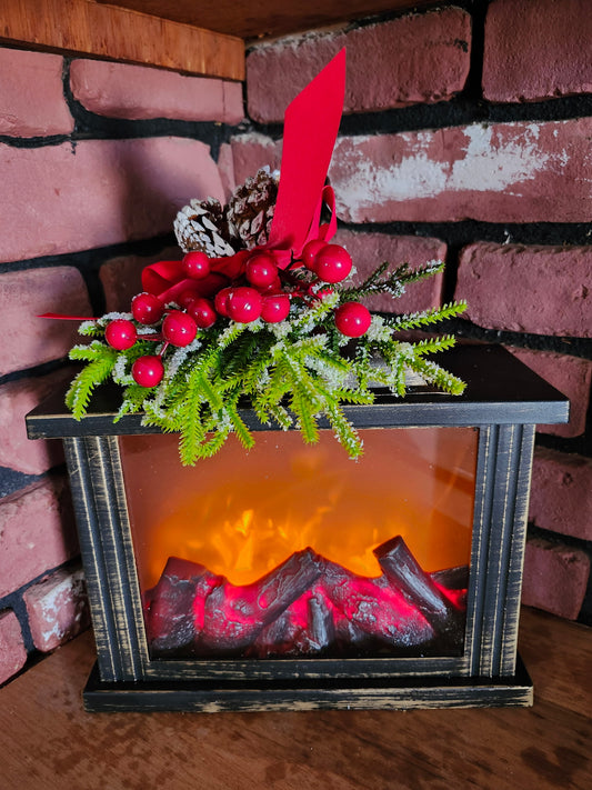Lantern Fireplace Glow - floral