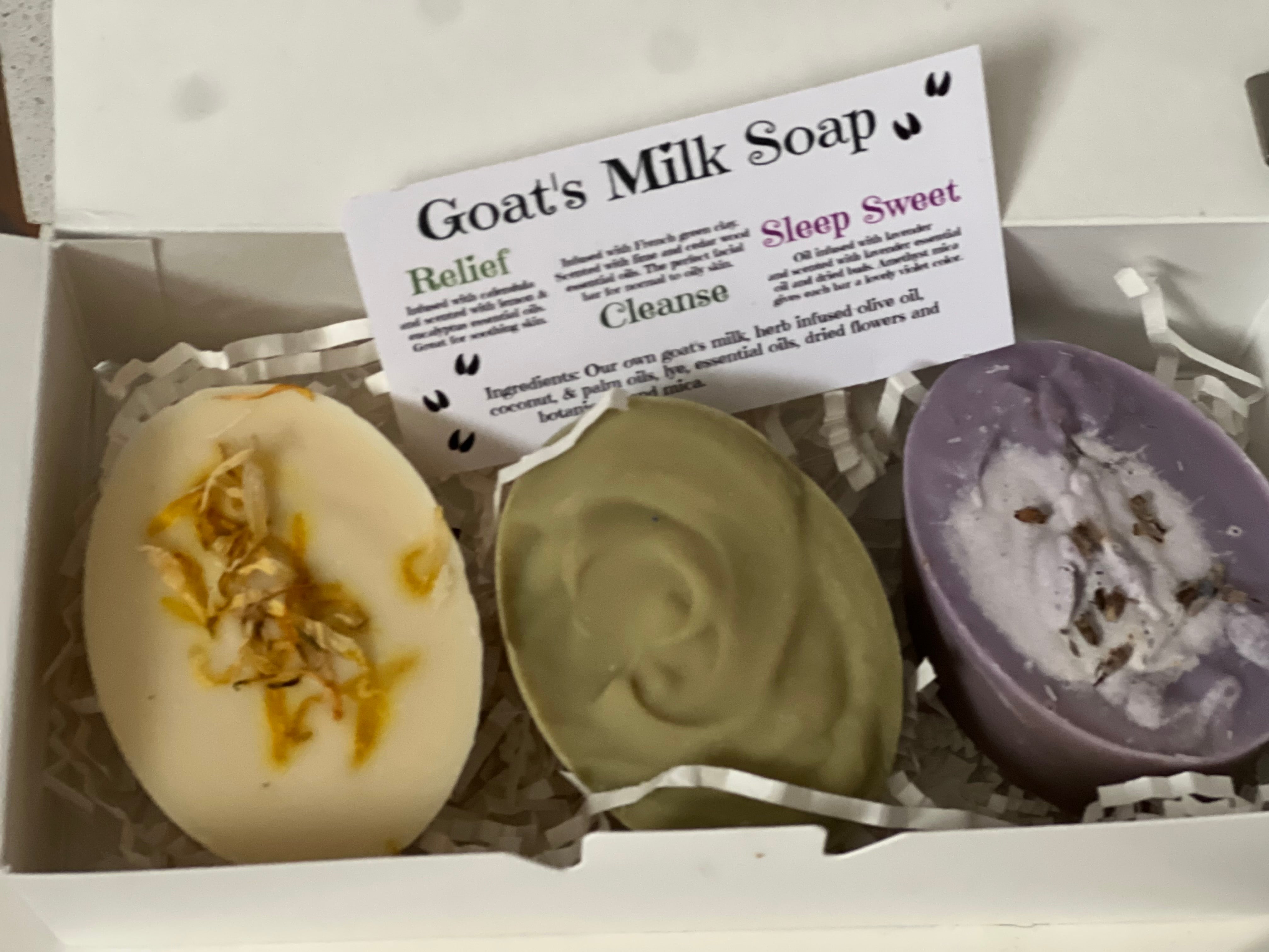 Soap Goat’s Milk Gift Pack: Relief-Cleanse-Sleep Sweet