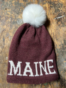 Hat Maine Pom burgundy lined