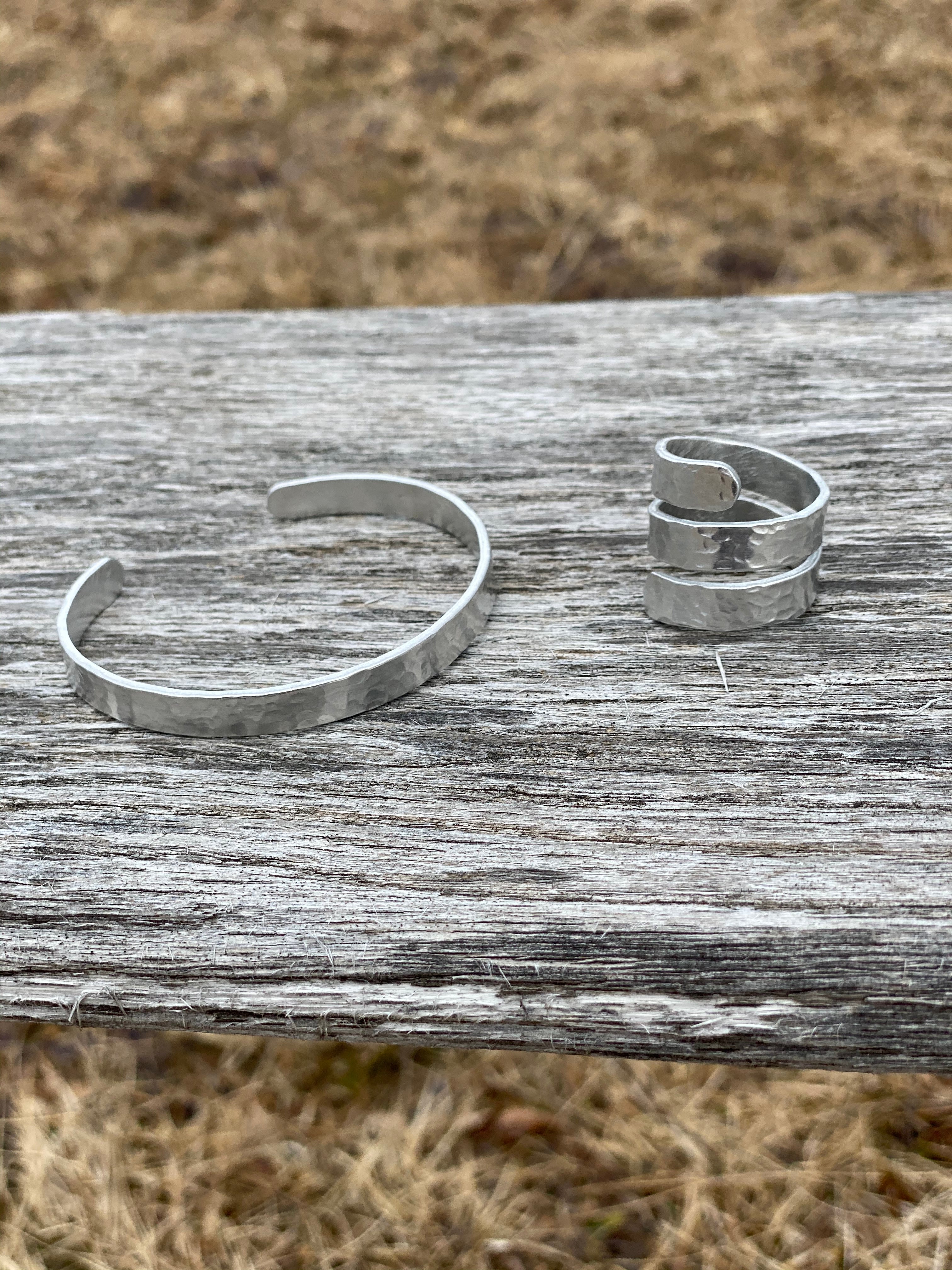 Hammered Aluminum Cuff Bracelet in Greenfield, Maine