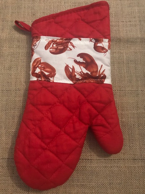 Handmade Oven Mitt with Lobster Pattern in Greenfield, Maine